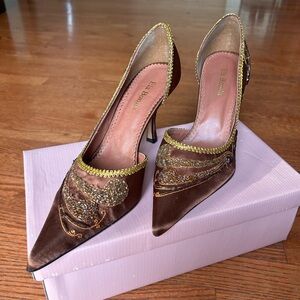 Brazilian Brown&Gold Embellished Heels